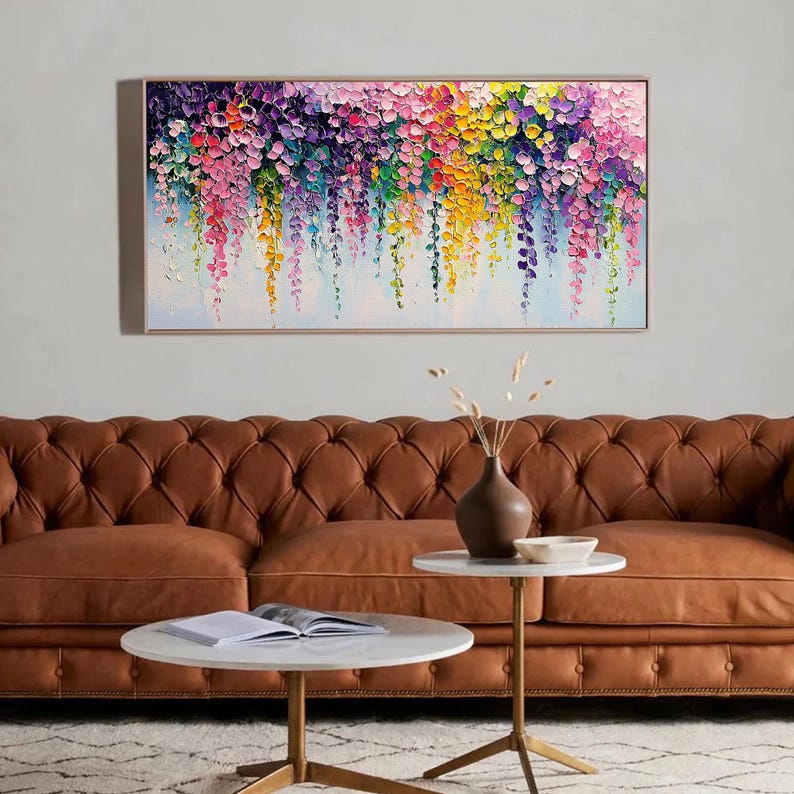 Wisteria Dreams – Colorful Textured Floral Oil Painting for Modern Home Decor