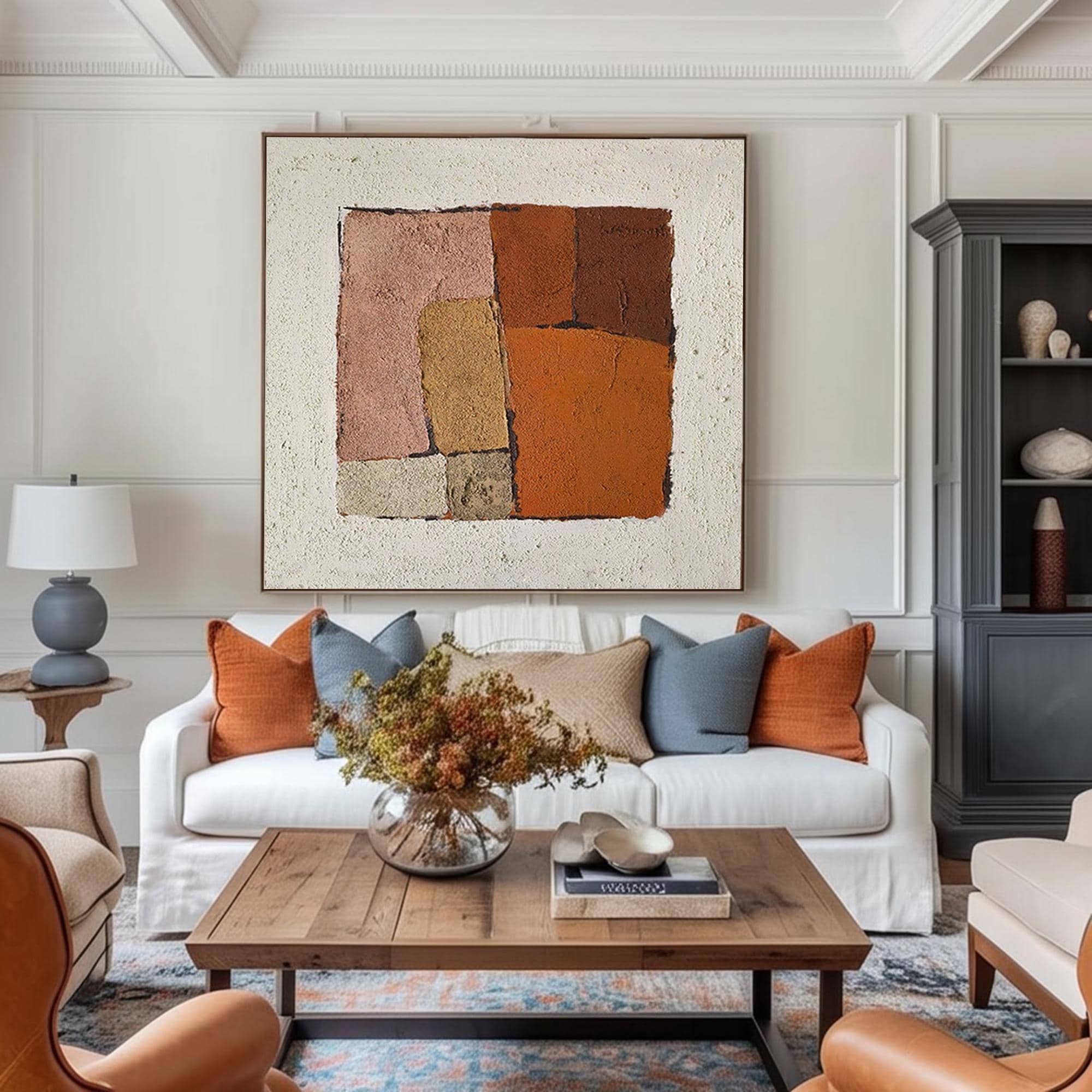 Earthen Geometry – Textured Abstract Square Canvas in Warm Earth Tones