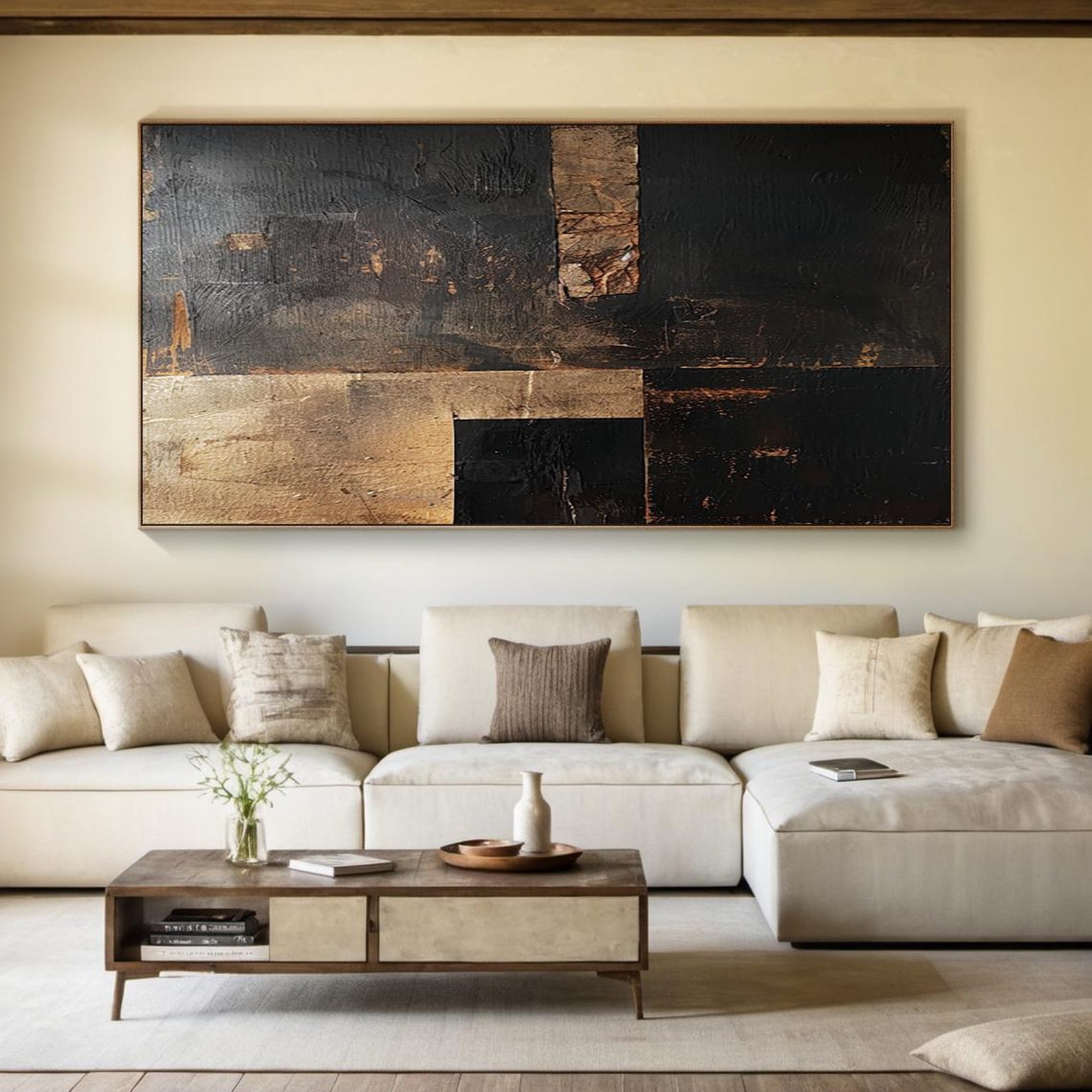 Golden Axis – Large Textured Geometric Abstract Canvas Wall Art