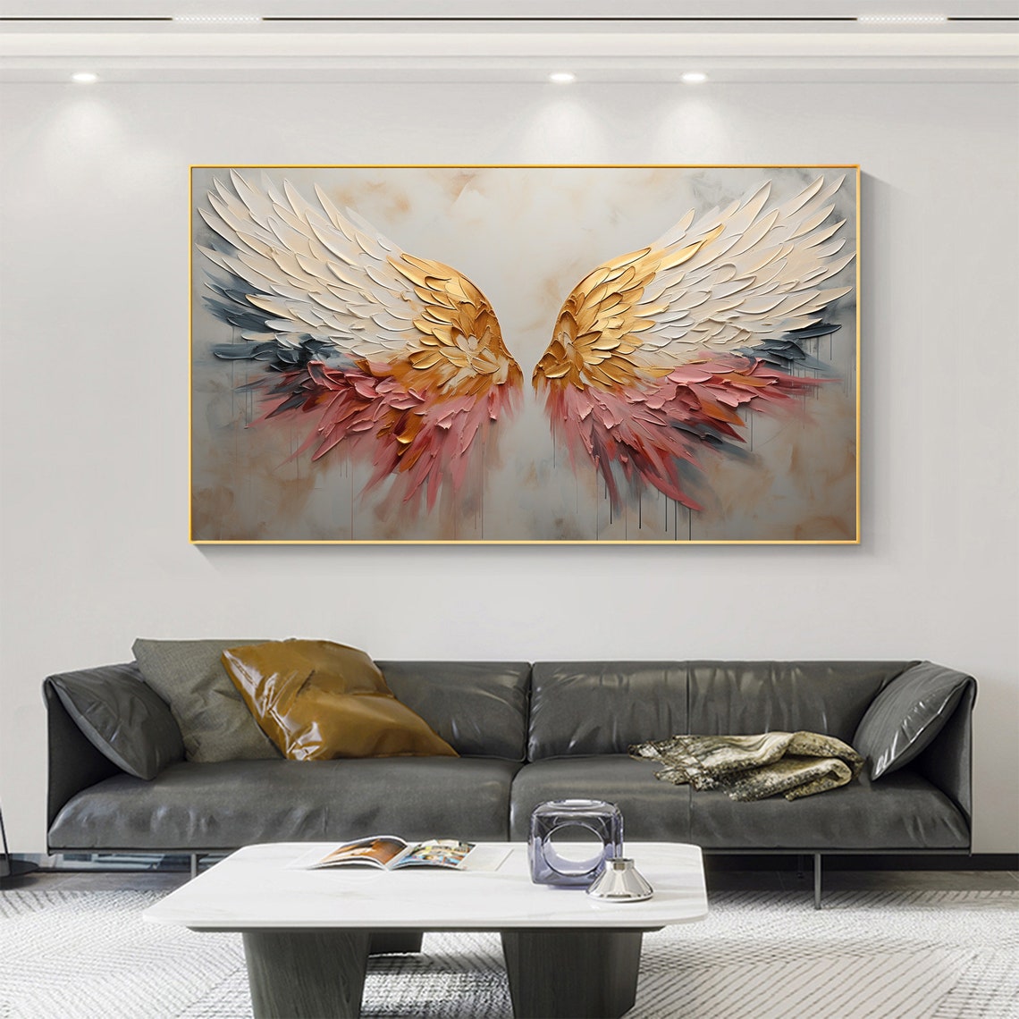 Aurora Wings – Large Textured Colorful Angel Wing Canvas Wall Art