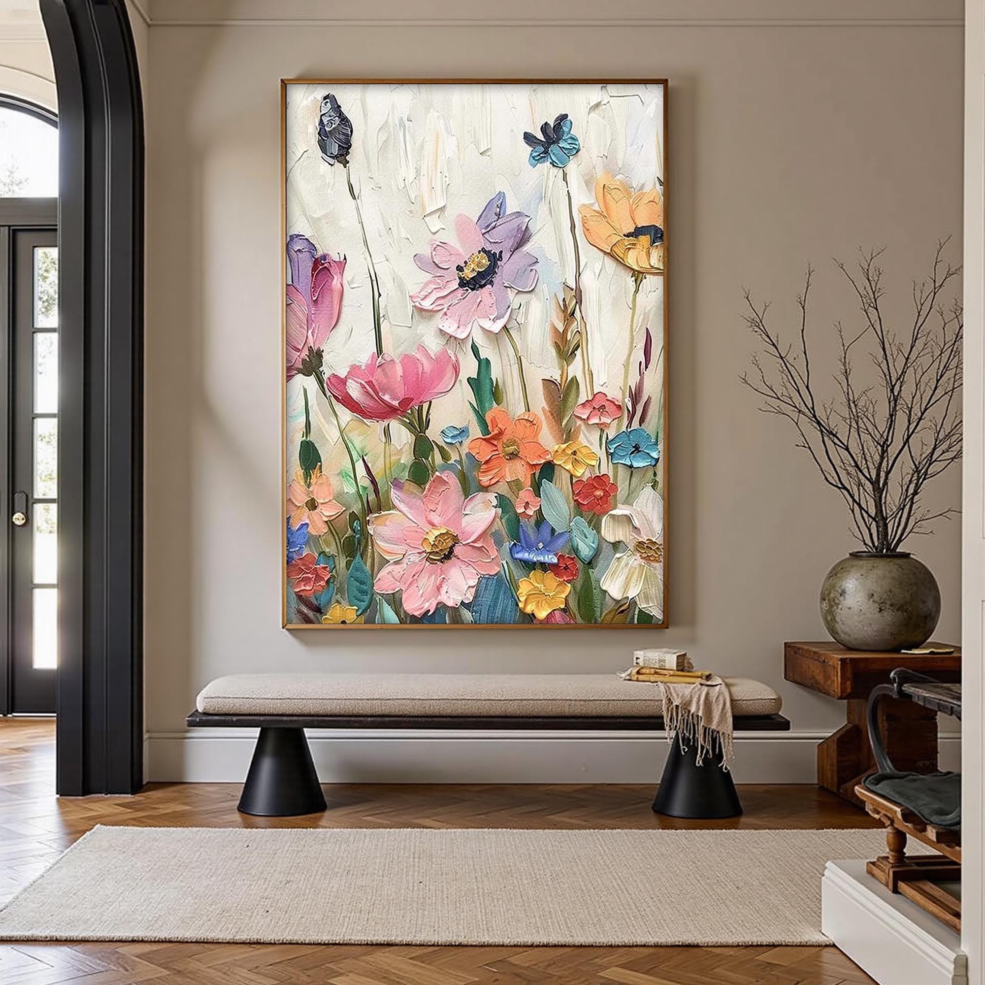 Whispers of Spring" – 3D Textured Floral Canvas Art for Joyful Home Decor