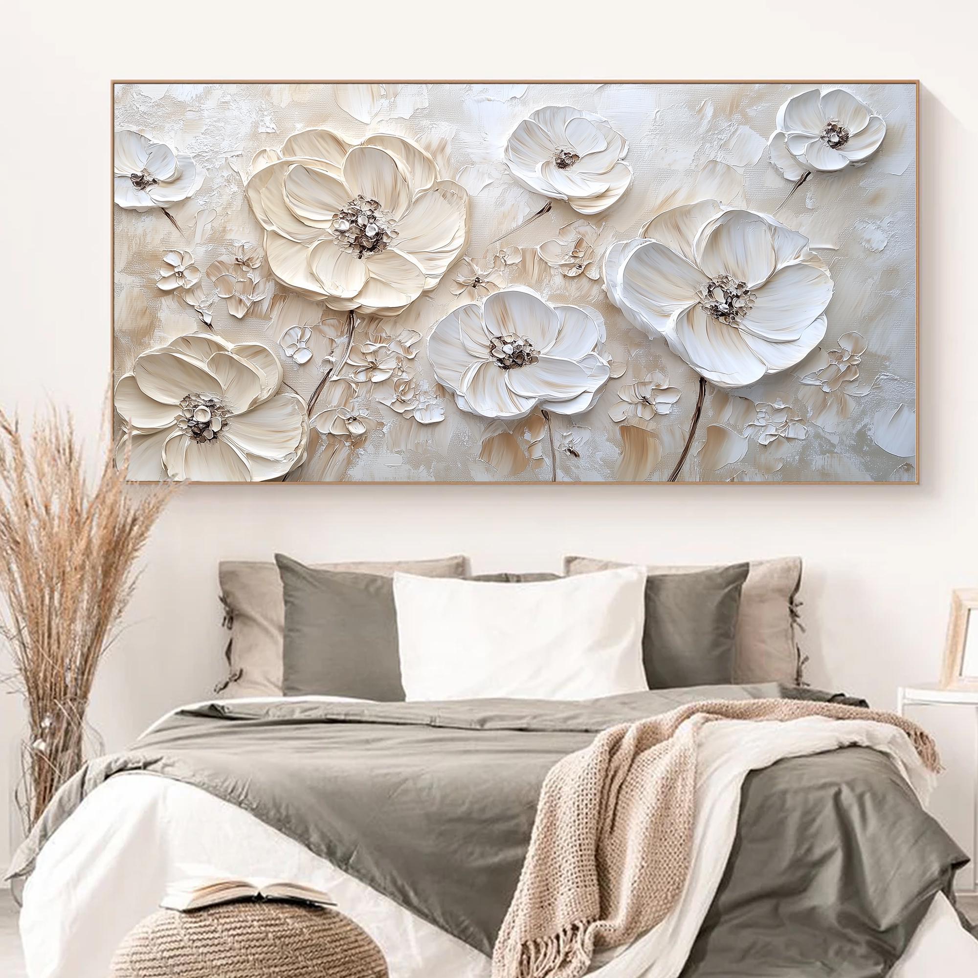 Timeless Petals – Large Textured White Floral Oil Painting