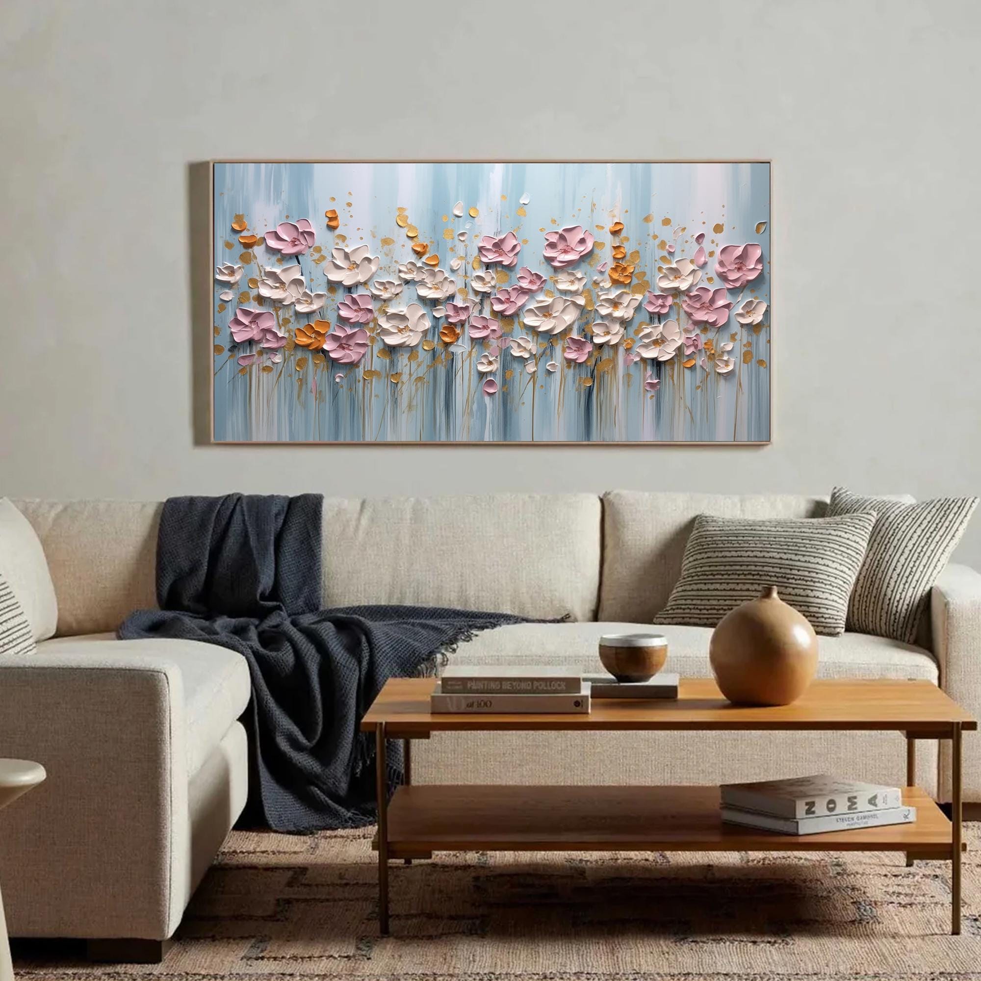 Textured Floral Art – Soft Pink and White Flower Wall Art with