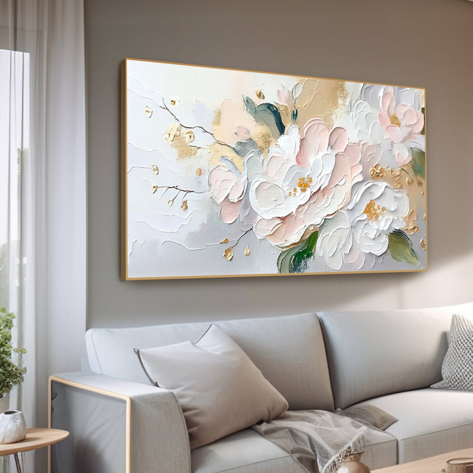 Golden Blossom: Textured Peony Art