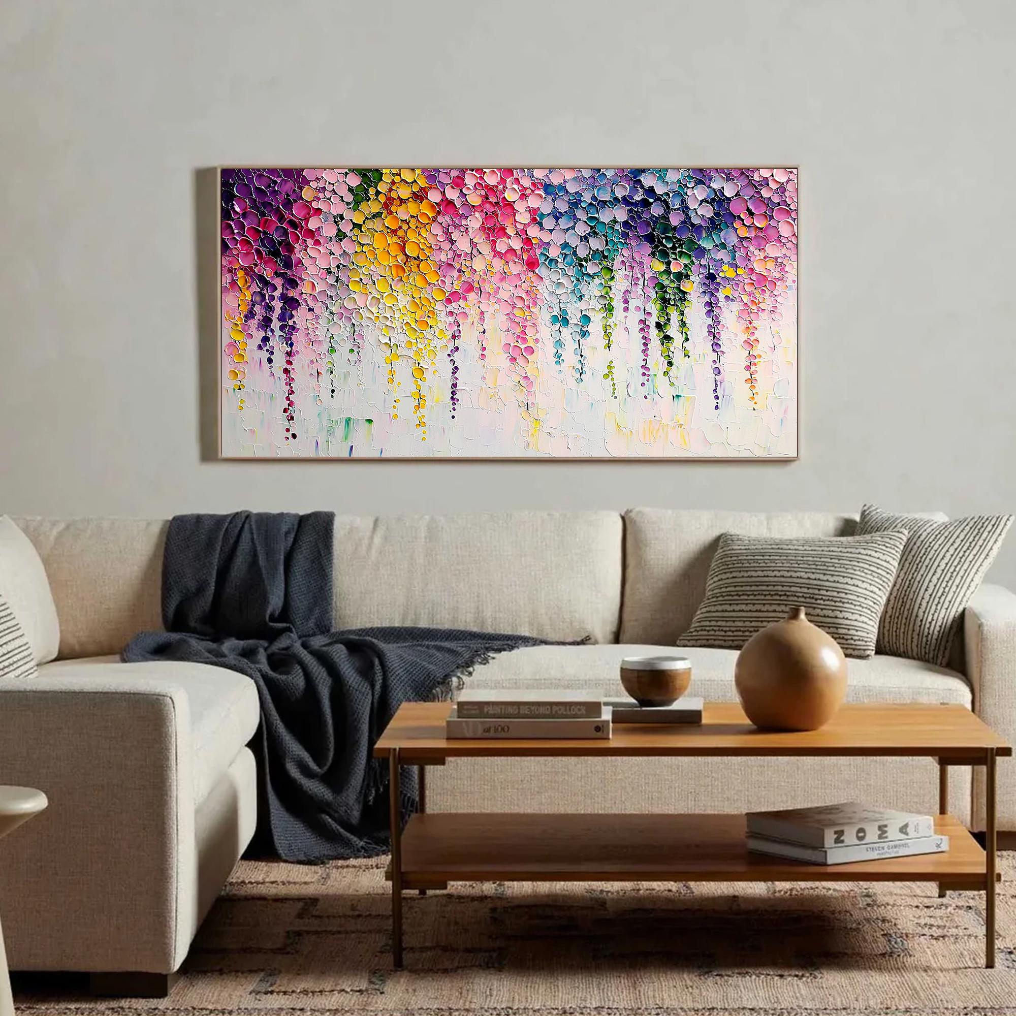 Rainbow Cascade: Textured Floral Art