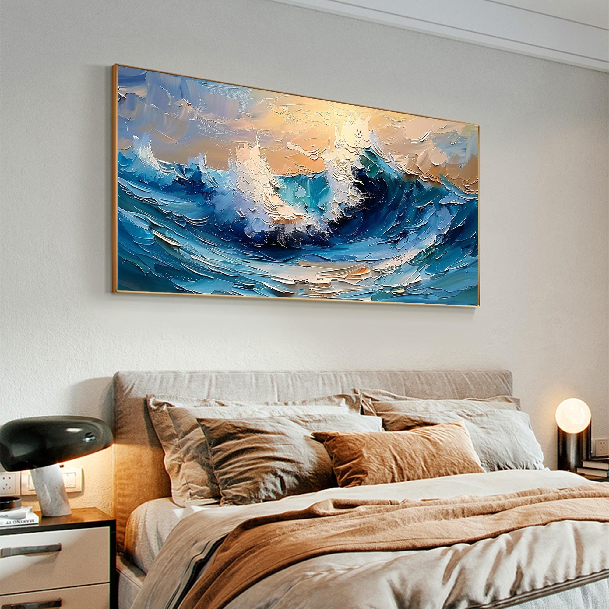 Tide of Light - Large Abstract Ocean Wave Painting Modern Textured Seascape Wall Art