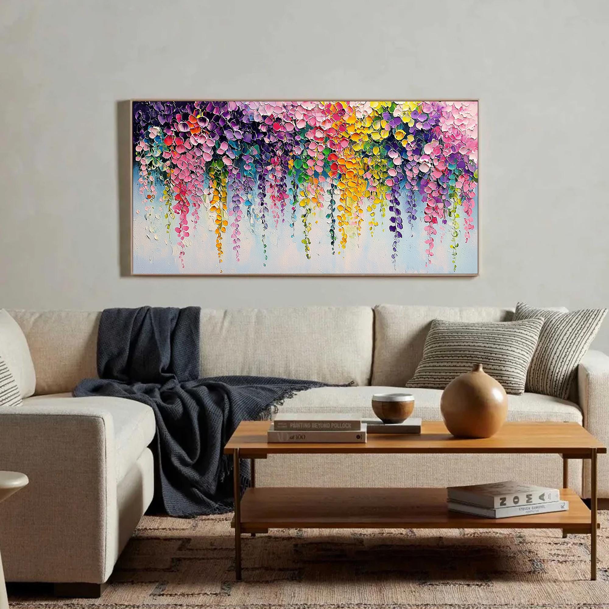 Wisteria Dreams – Colorful Textured Floral Oil Painting for Modern Home Decor