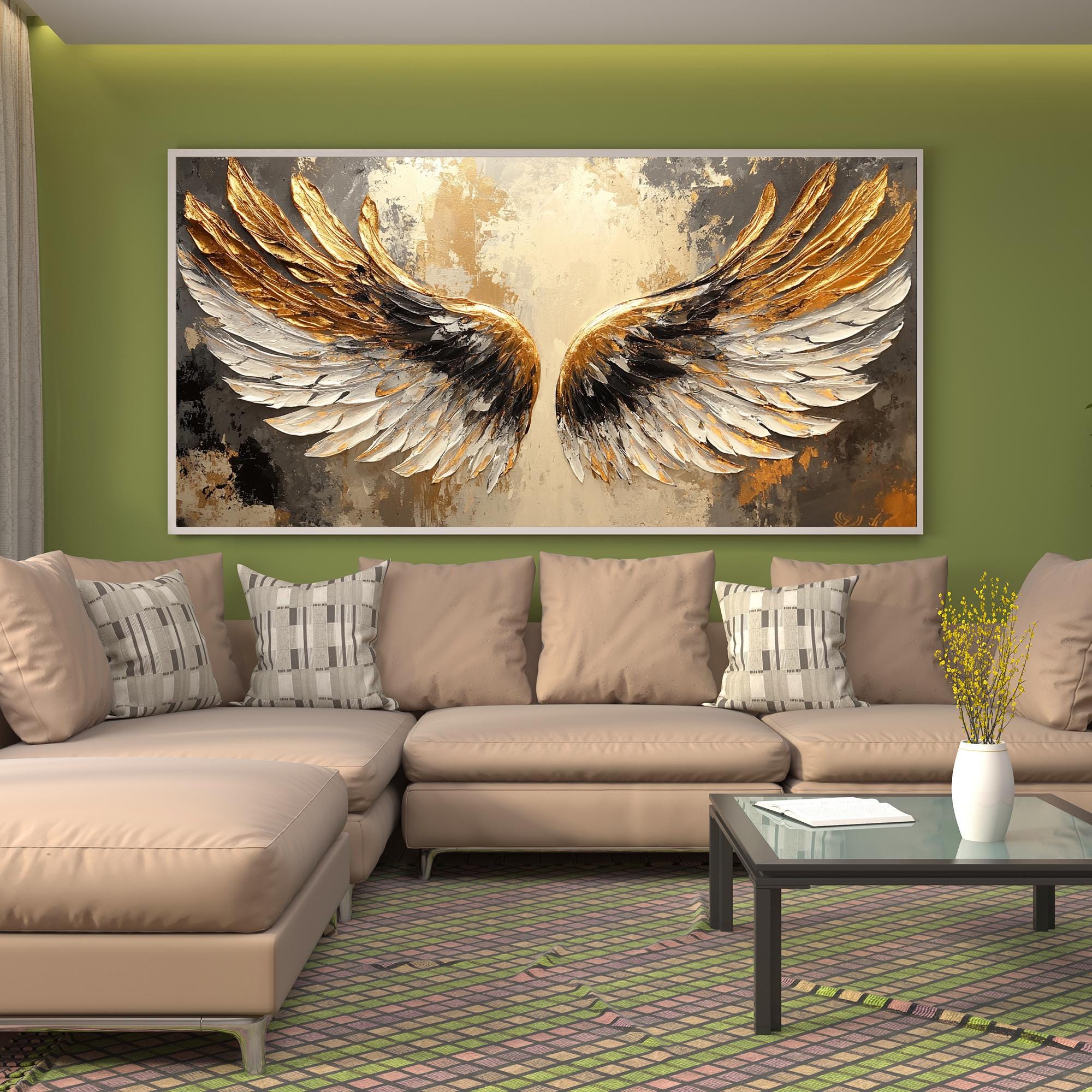 Eternal Wings – Large Textured Gold and White Angel Wing Canvas Wall Art