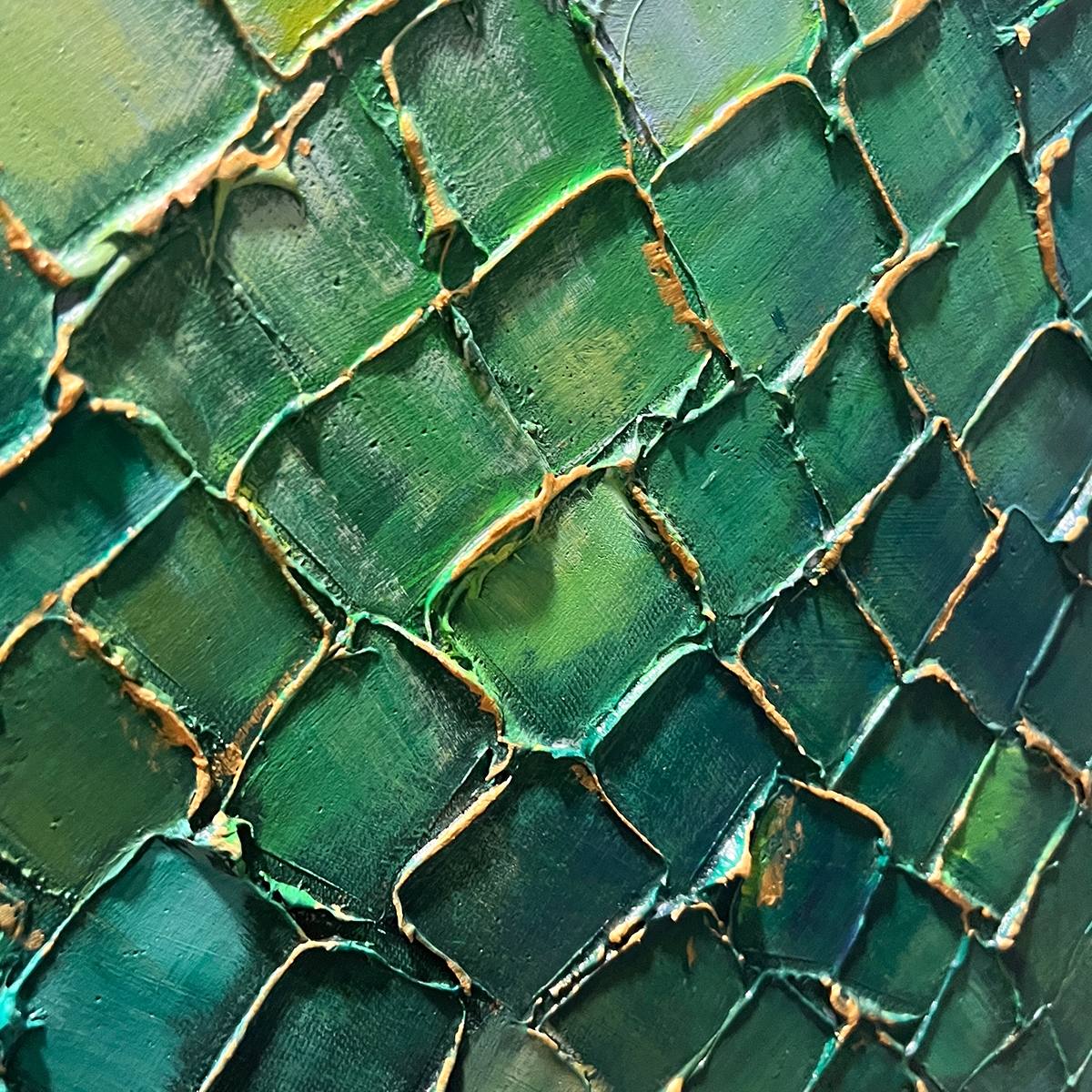 Emerald Radiance | Textured Green Mosaic Wall Art