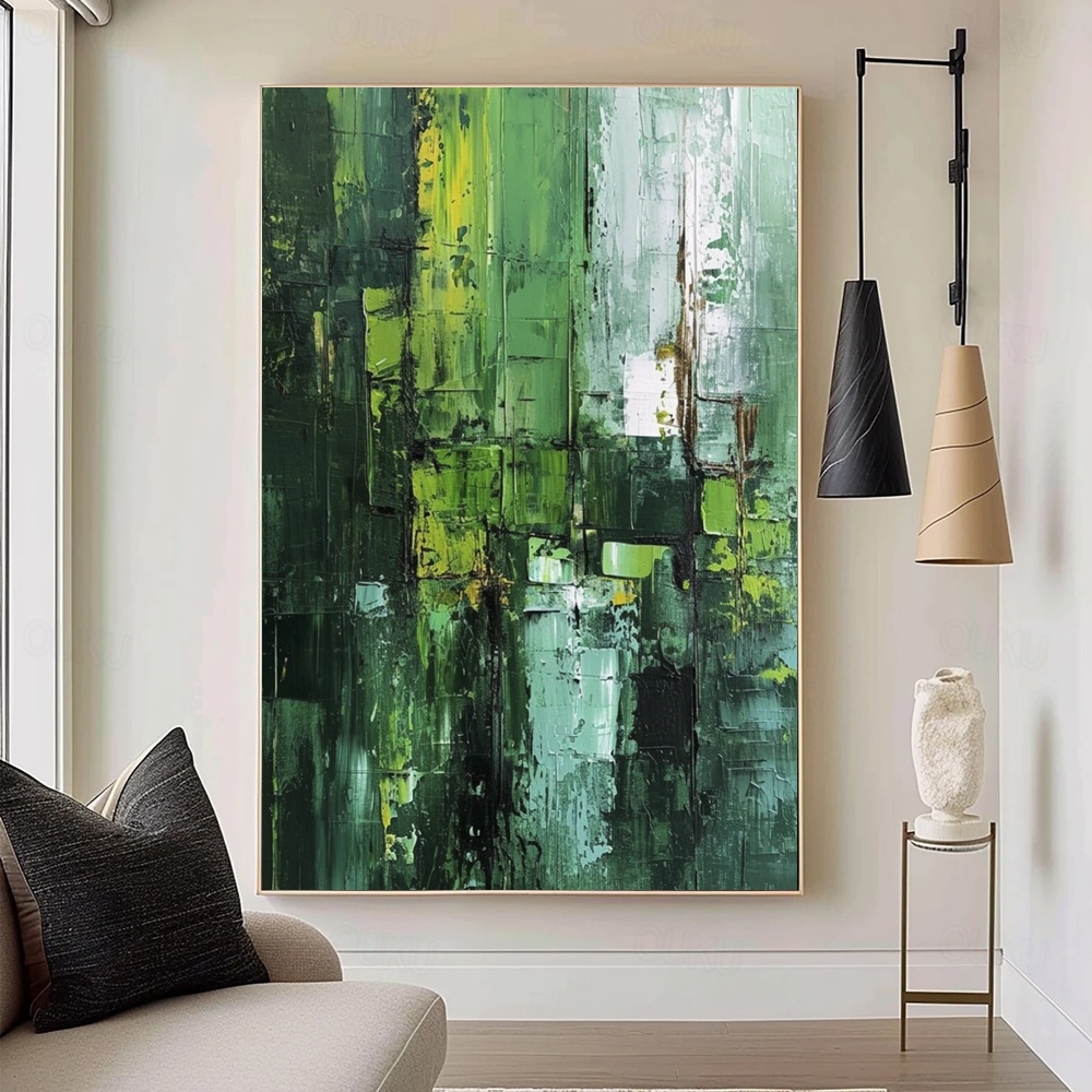 Verdant Echo – Textured Green Abstract Oil Painting