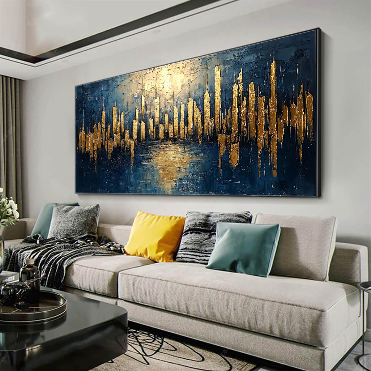 Golden Skyline – Abstract Cityscape Textured Wall Art