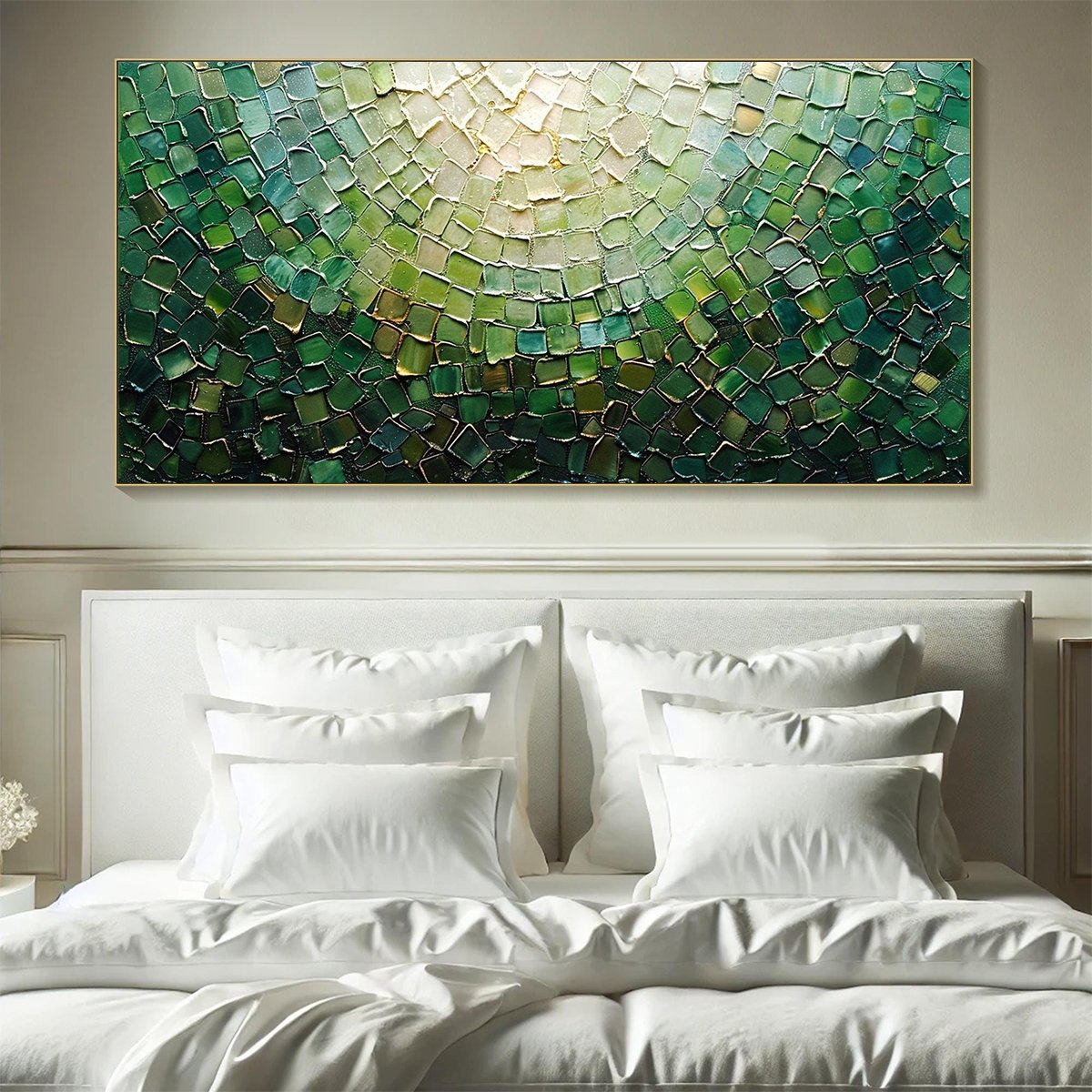 Emerald Radiance | Textured Green Mosaic Wall Art
