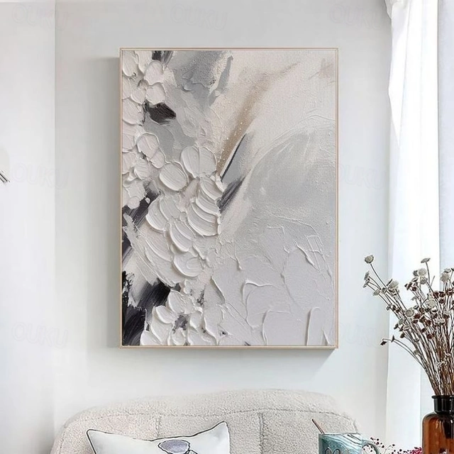Textured abstract oil painting with 3D palette knife strokes, modern wall art for living room and bedroom