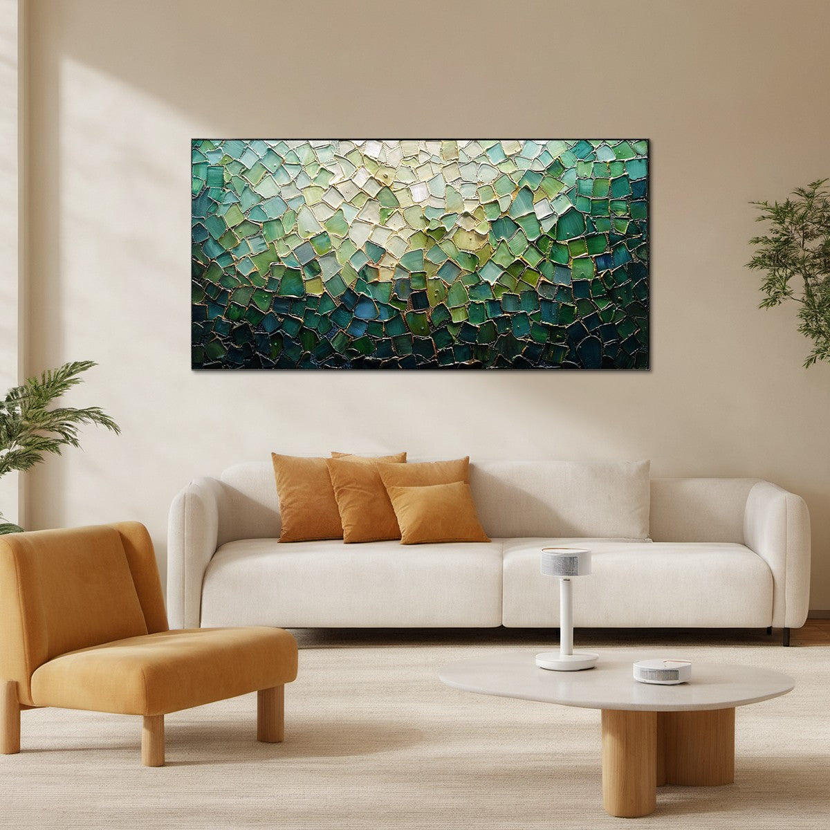 Shards of Green – Textured Abstract Glass Mosaic Wall Art