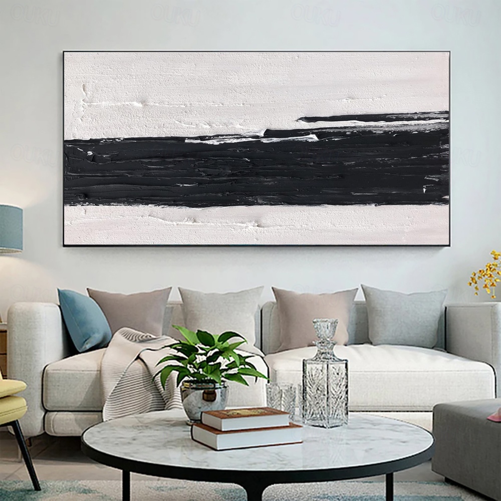 Monochrome Balance – Minimalist Black and White Textured Oil Painting