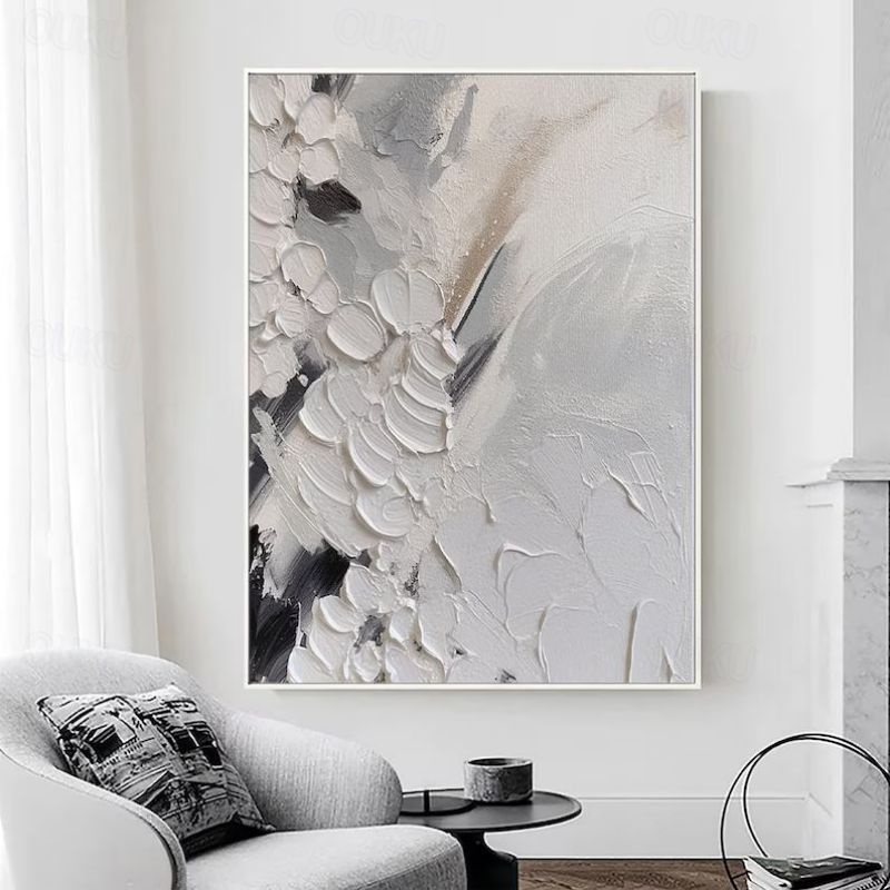 Textured abstract oil painting with 3D palette knife strokes, modern wall art for living room and bedroom