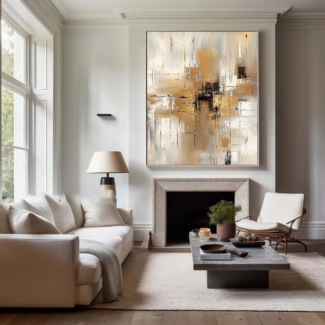 Urban Gold – Textured Neutral Abstract Oil Painting