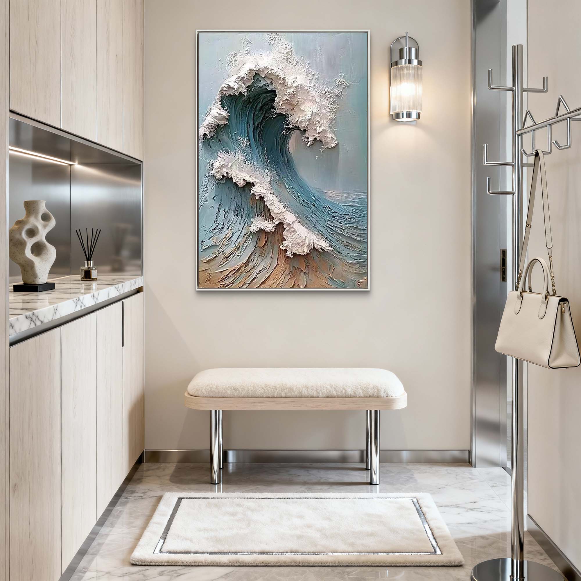 Serene Tide” – Ocean Wave Textured Wall Art, Abstract Coastal Canvas Painting