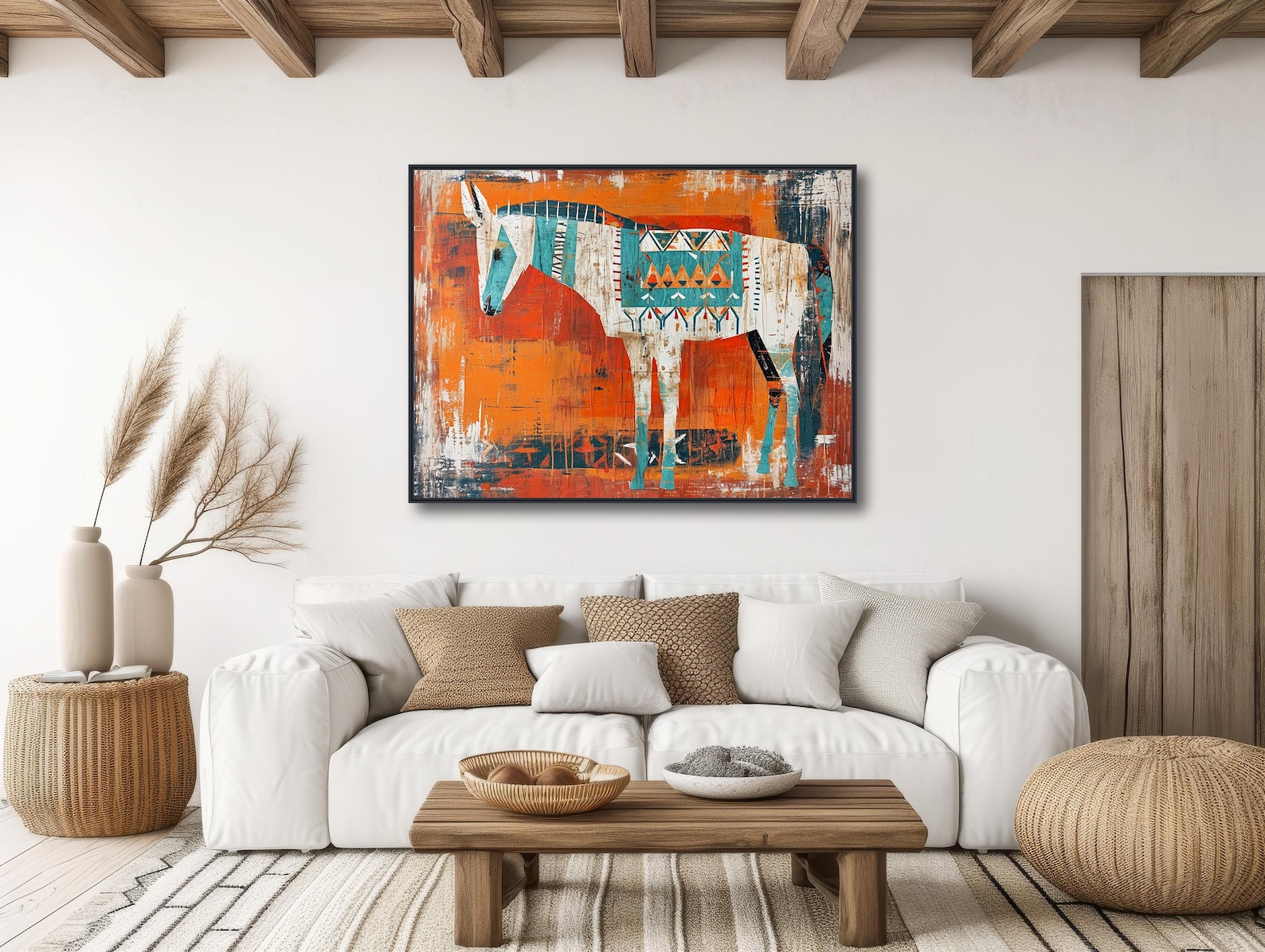 Tribal Donkey – Hand-Painted Abstract Canvas Wall Art