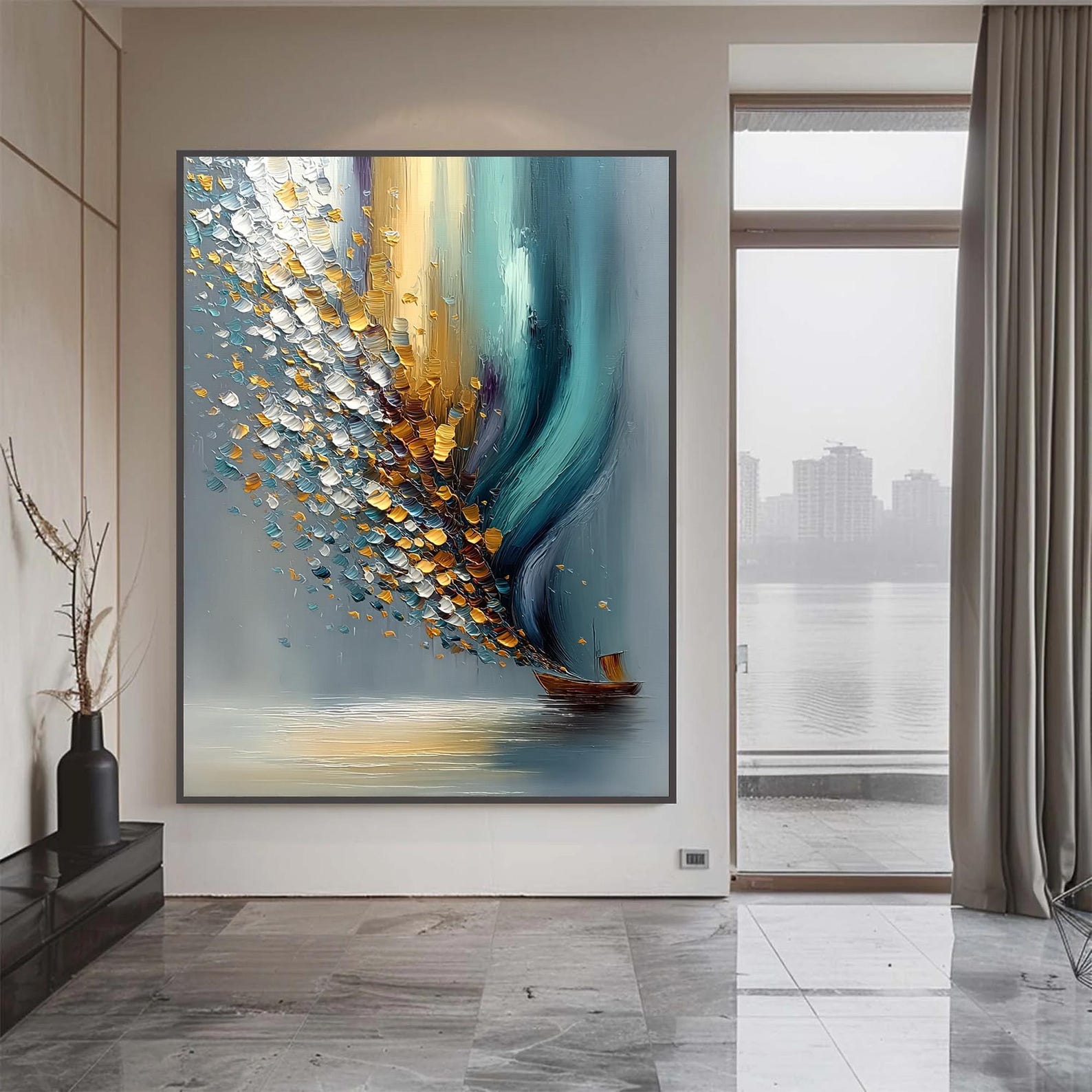 Voyage of Light – Textured Abstract Sailboat Oil Painting