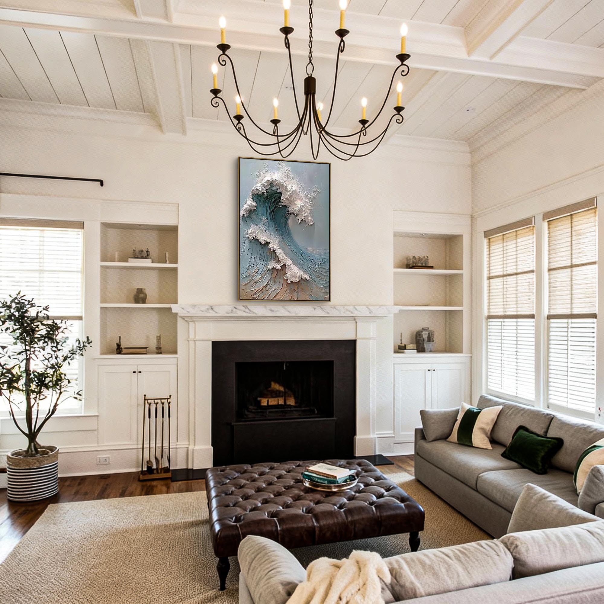 Serene Tide” – Ocean Wave Textured Wall Art, Abstract Coastal Canvas Painting