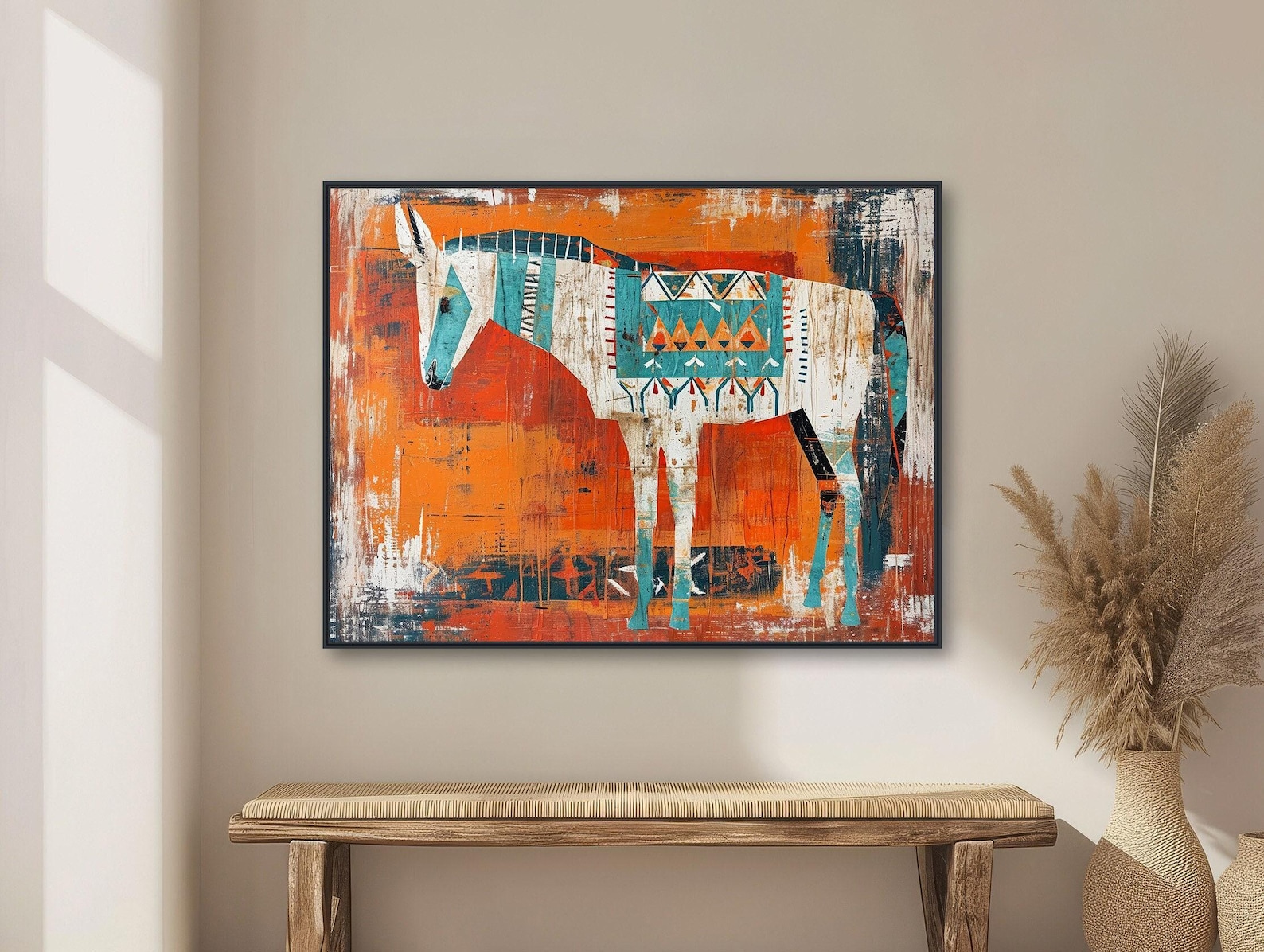 Tribal Donkey – Hand-Painted Abstract Canvas Wall Art