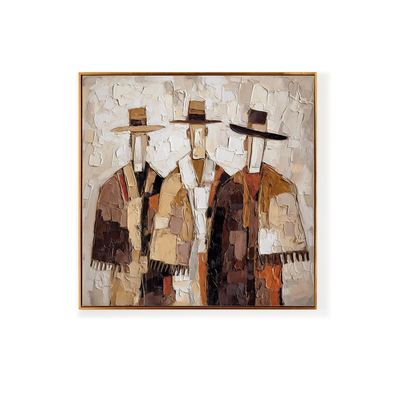 Abstract Western Figure Wall Art – Hand-Painted Textured Contemporary Canvas for Modern Interiors