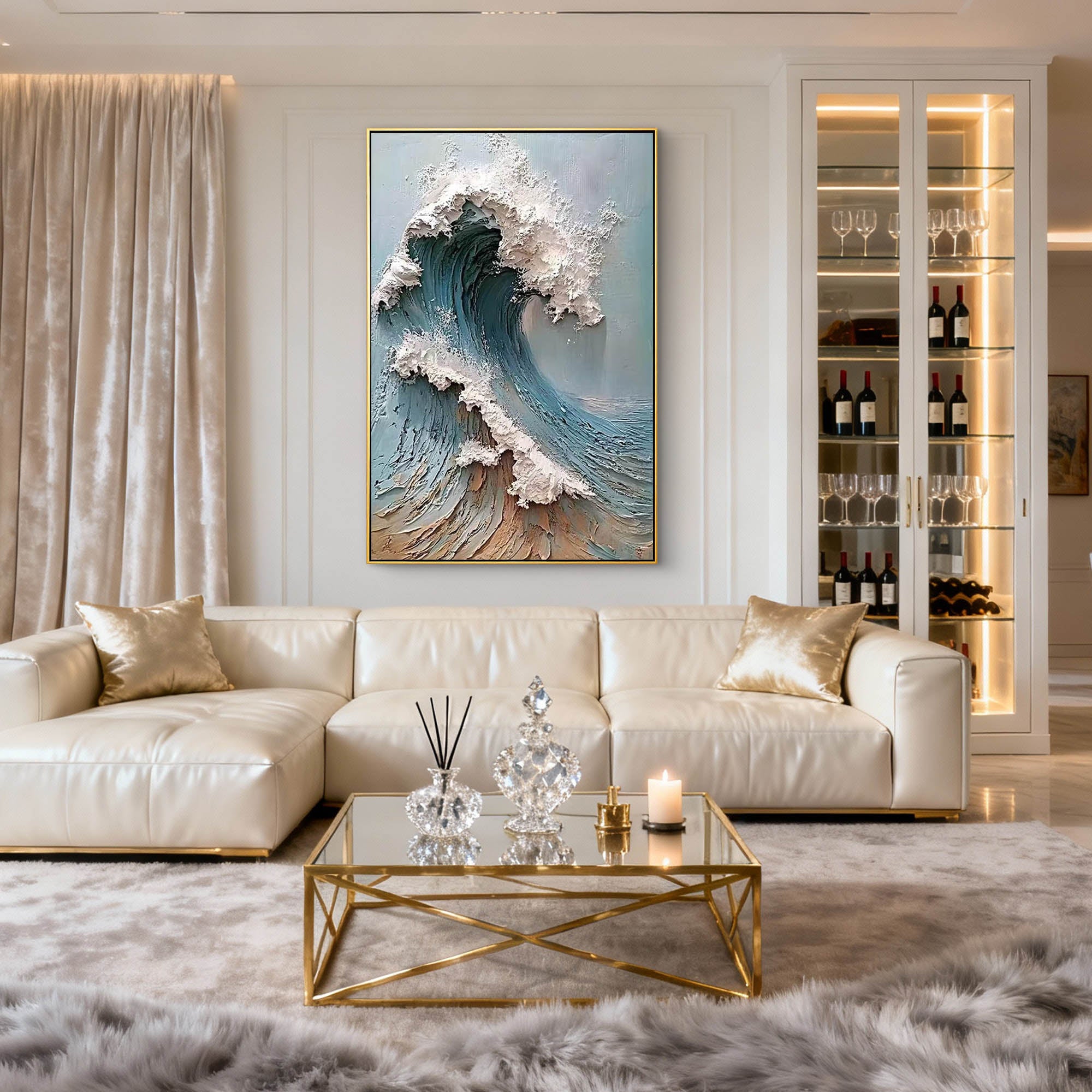 Serene Tide” – Ocean Wave Textured Wall Art, Abstract Coastal Canvas Painting