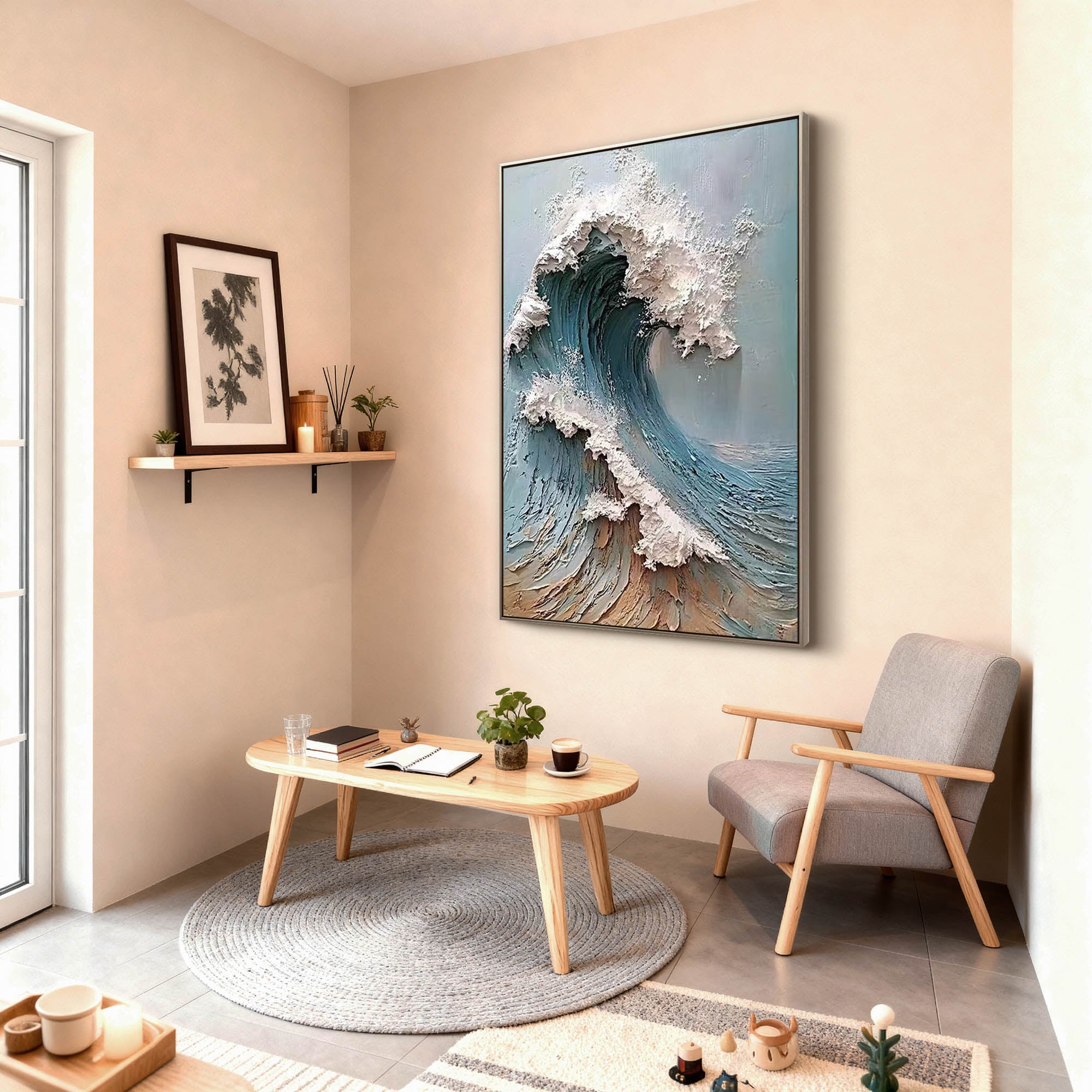 Serene Tide” – Ocean Wave Textured Wall Art, Abstract Coastal Canvas Painting