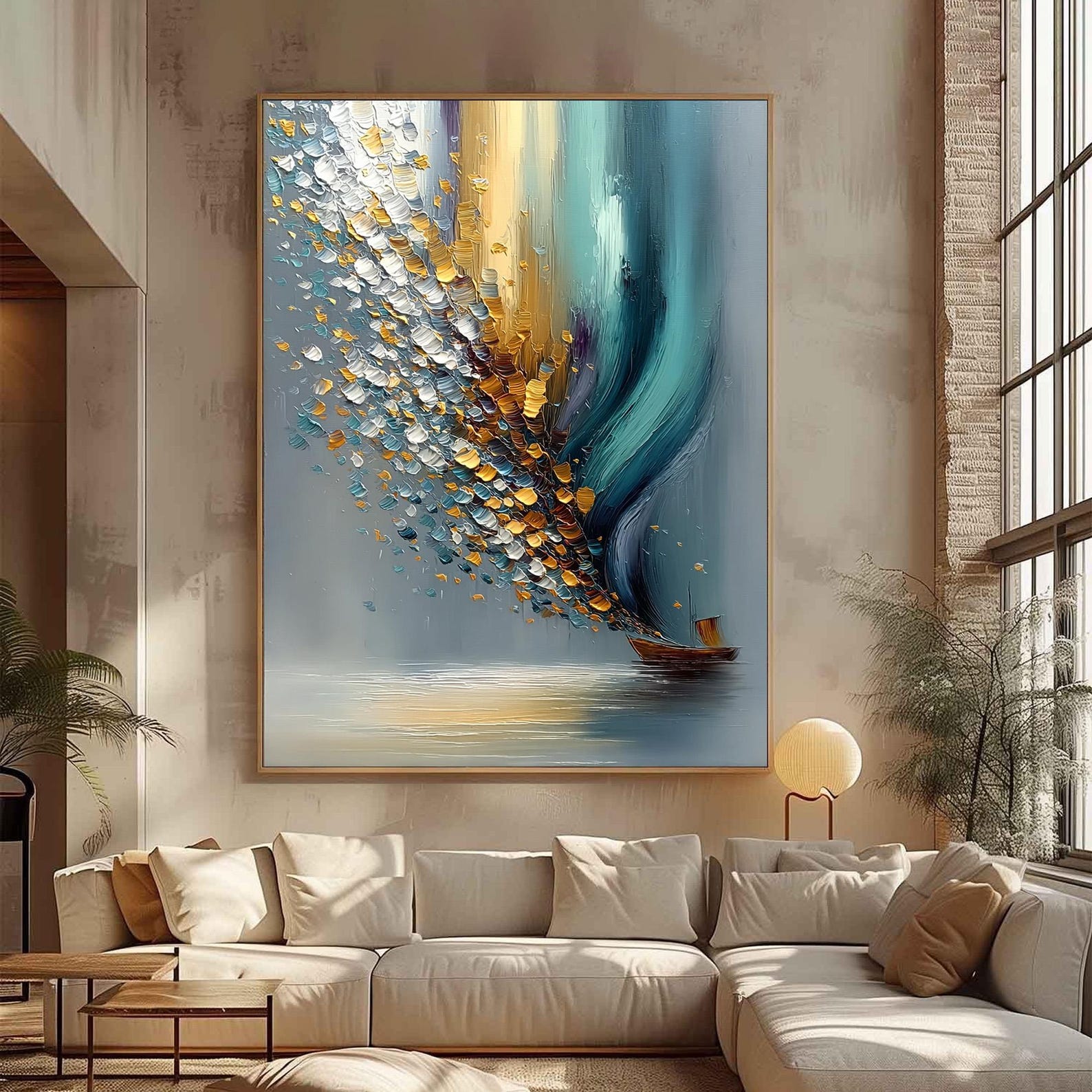 Voyage of Light – Textured Abstract Sailboat Oil Painting