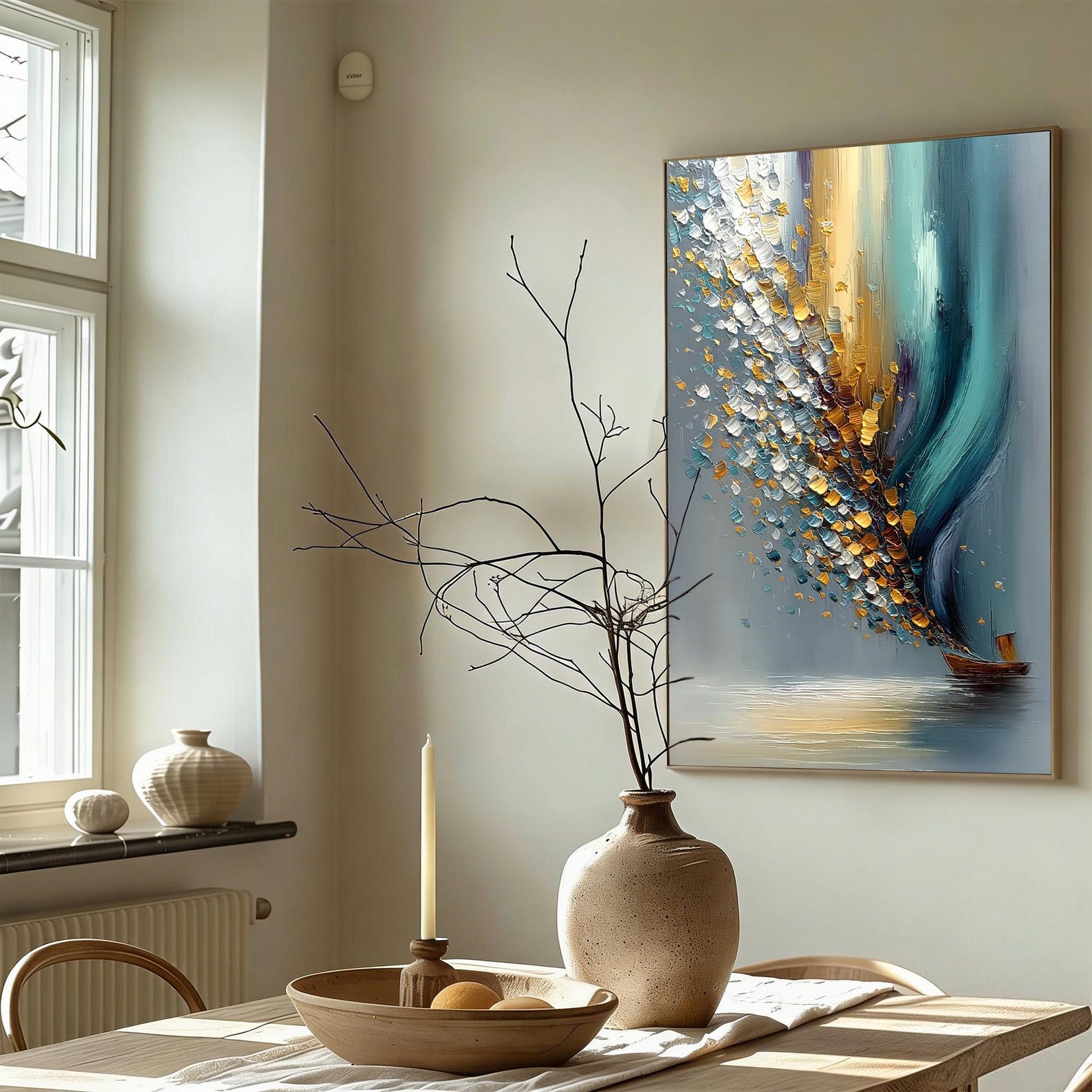 Voyage of Light – Textured Abstract Sailboat Oil Painting