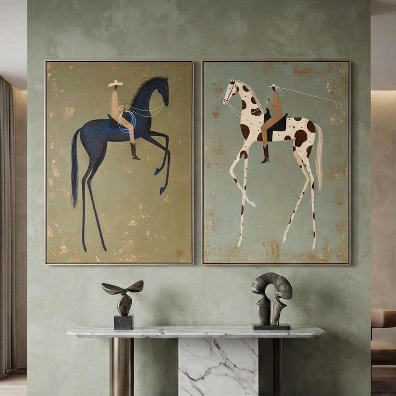 Elegant Riders – Modern Abstract Horse Painting Diptych