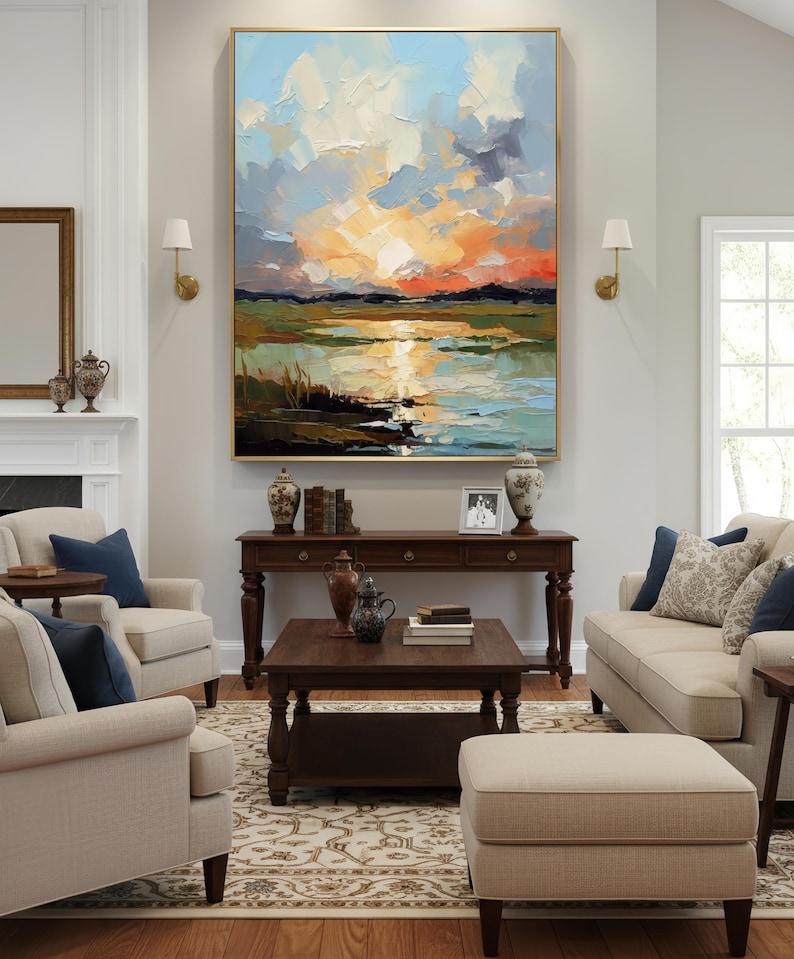 Amber Stillness - Textured Sunset Landscape Canvas Art