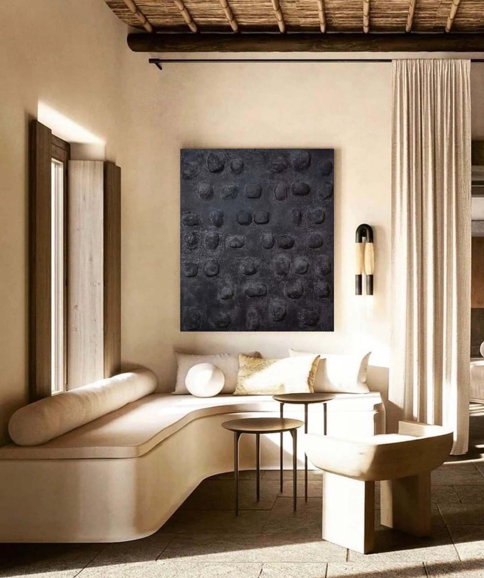 Textured Blackstone – Hand-Painted Abstract Canvas Art