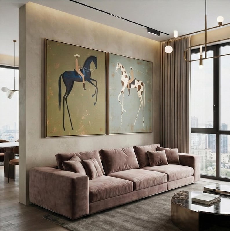 Elegant Riders – Modern Abstract Horse Painting Diptych