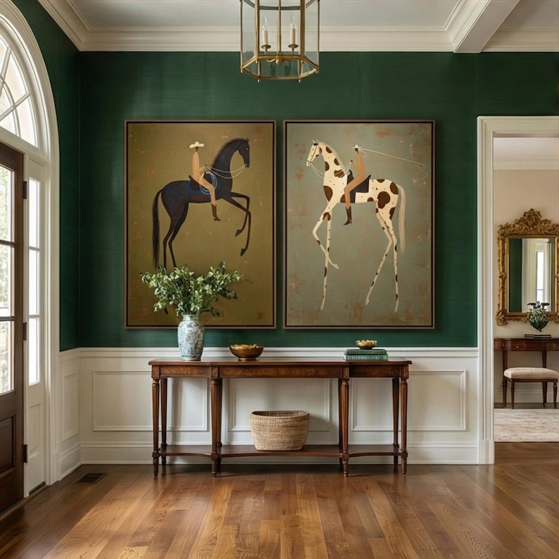 Elegant Riders – Modern Abstract Horse Painting Diptych