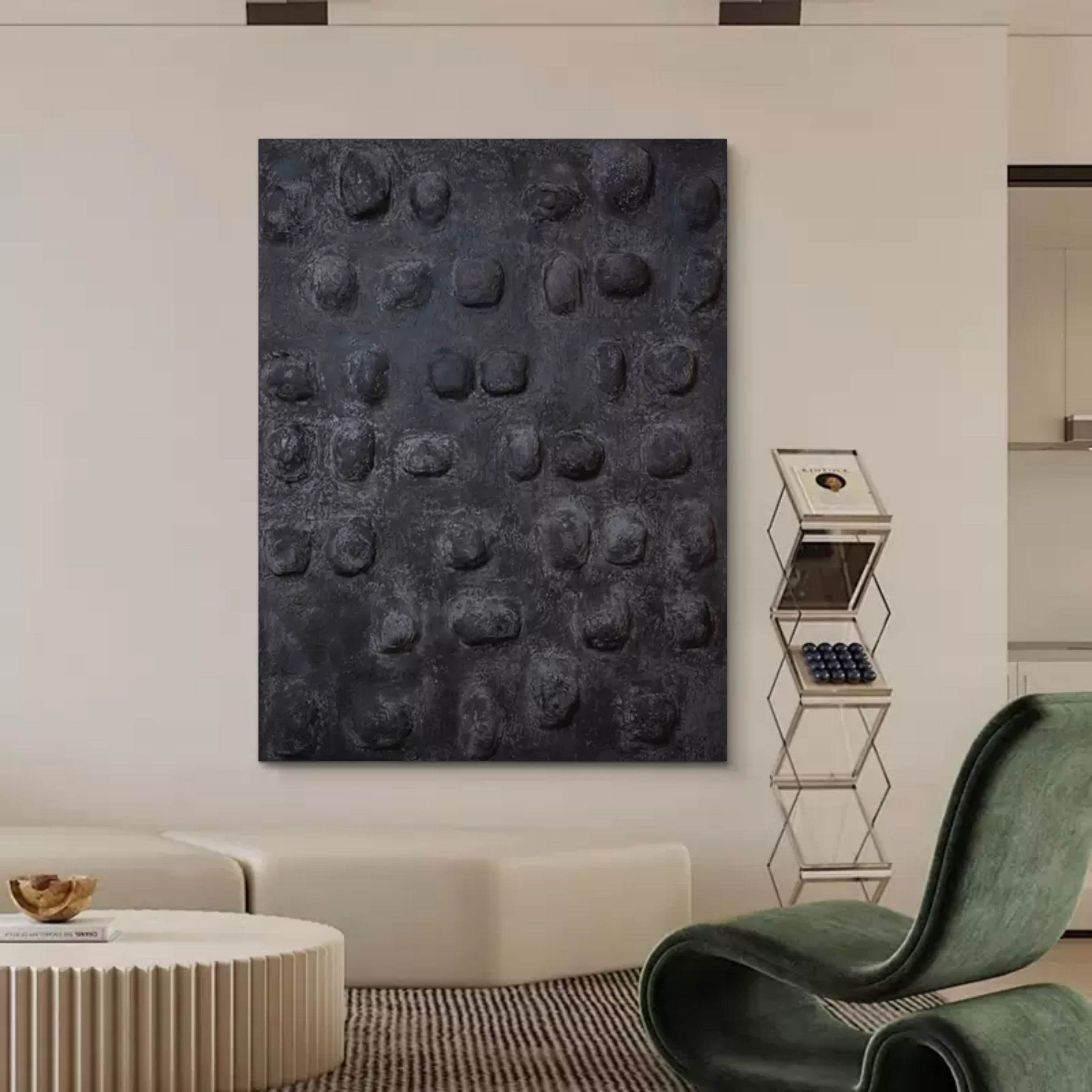 Textured Blackstone – Hand-Painted Abstract Canvas Art