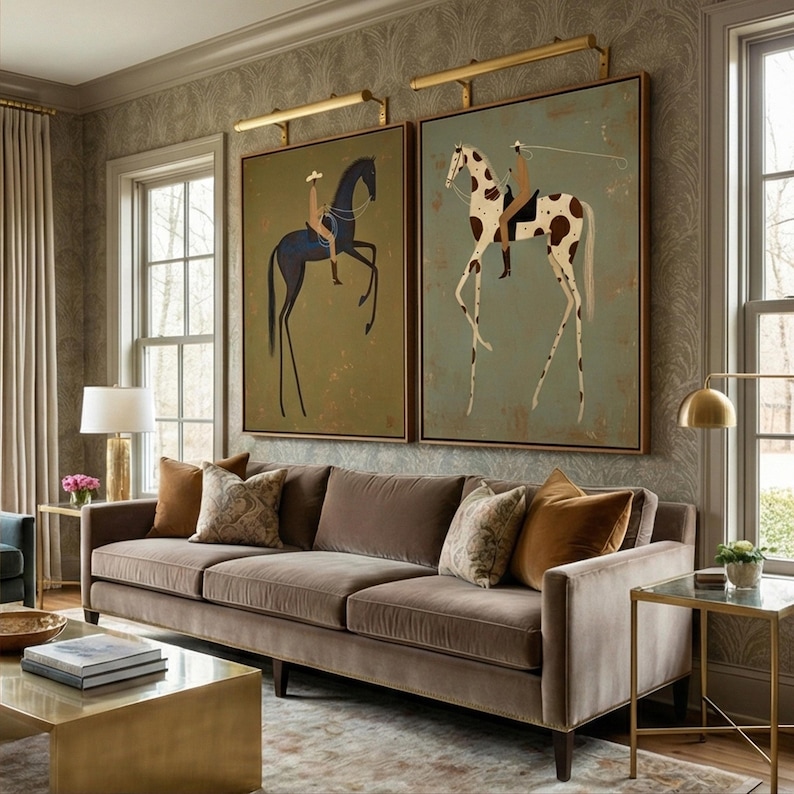 Elegant Riders – Modern Abstract Horse Painting Diptych