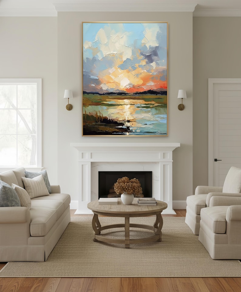 Amber Stillness - Textured Sunset Landscape Canvas Art