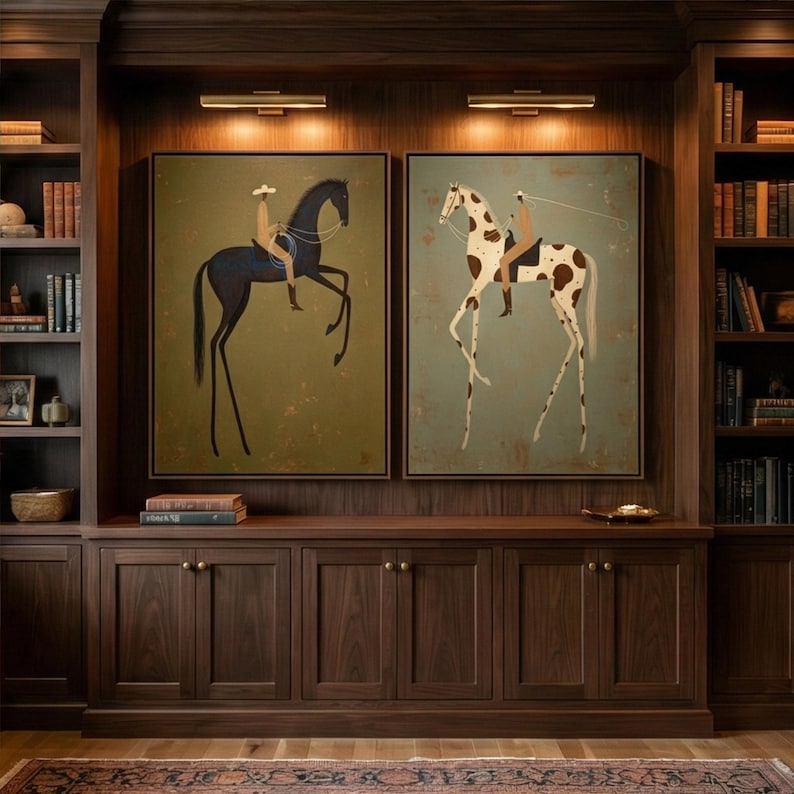 Elegant Riders – Modern Abstract Horse Painting Diptych