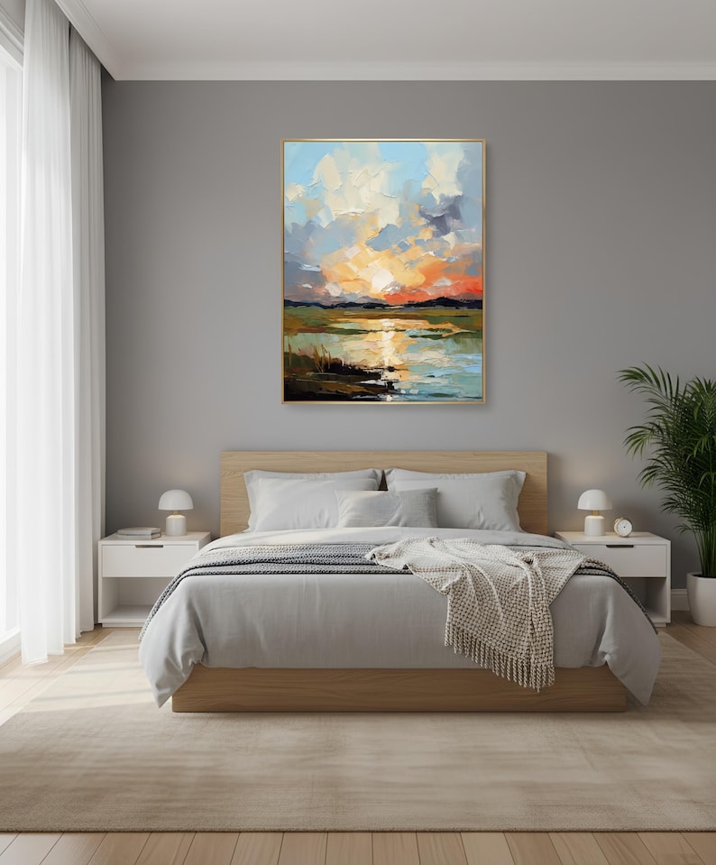 Amber Stillness - Textured Sunset Landscape Canvas Art