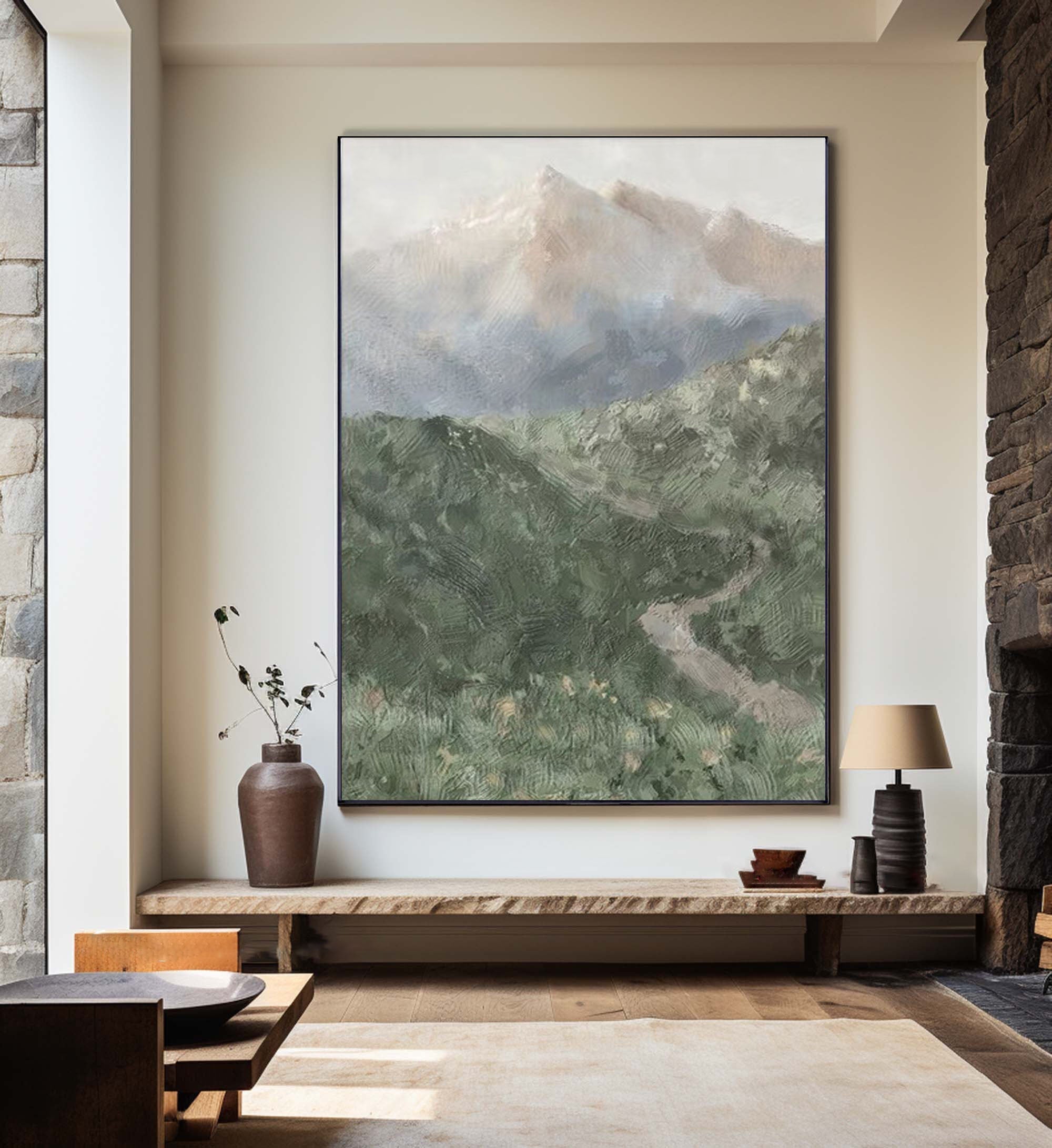 Misty Mountain Path Abstract Painting