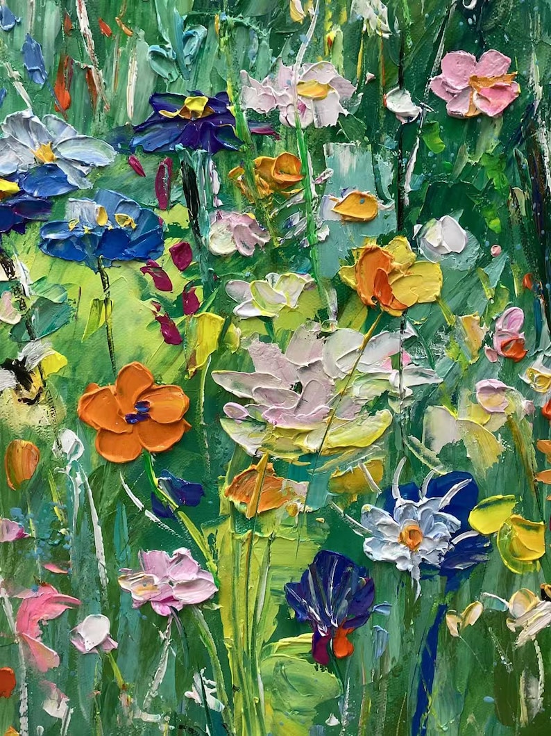 Wildflower Reverie - Textured Meadow Floral Oil Painting