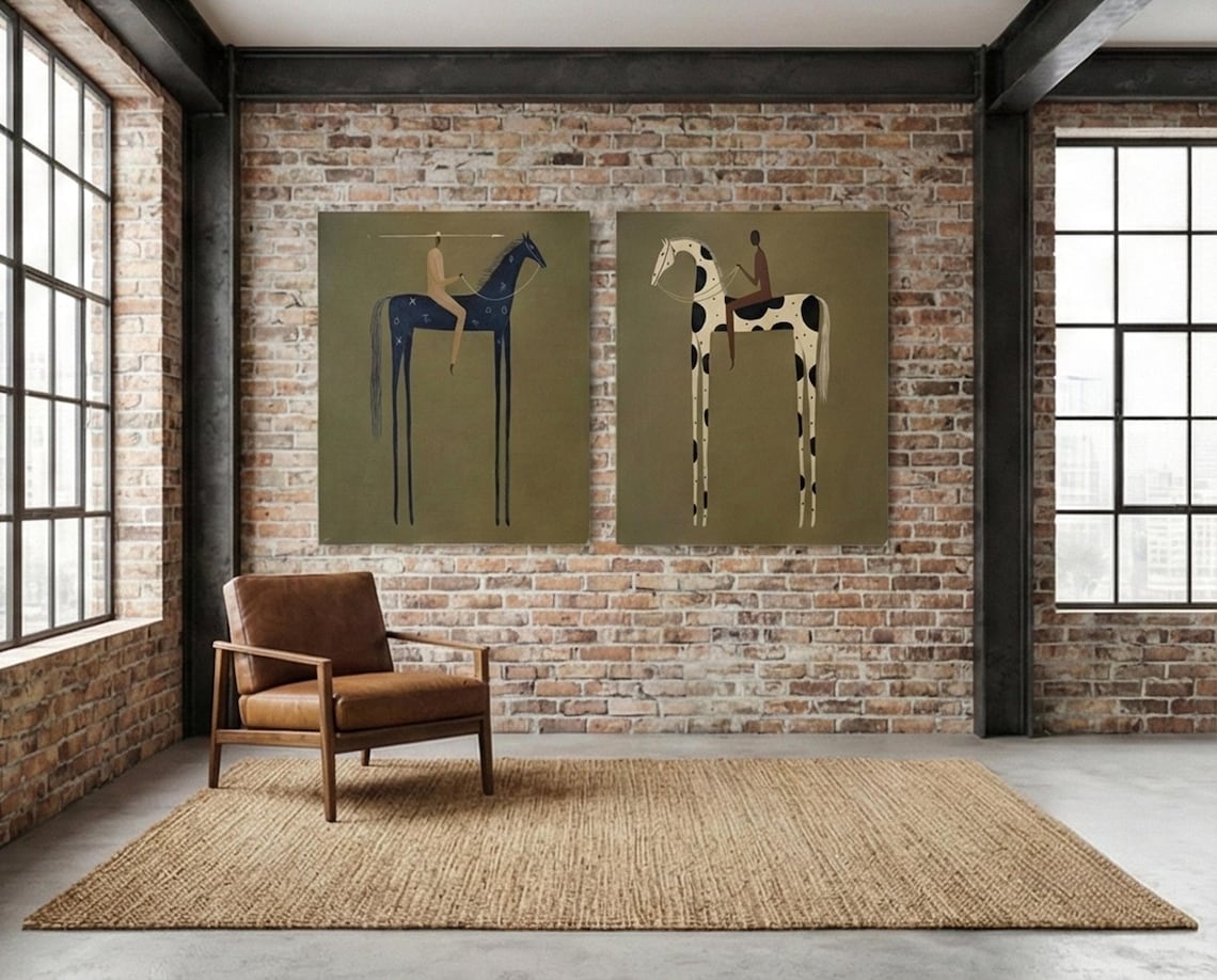 Silent Riders – Modern Abstract Horse Painting Diptych