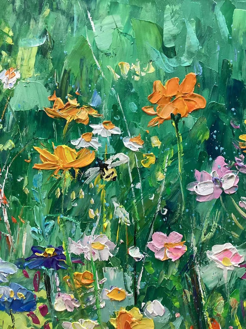 Wildflower Reverie - Textured Meadow Floral Oil Painting