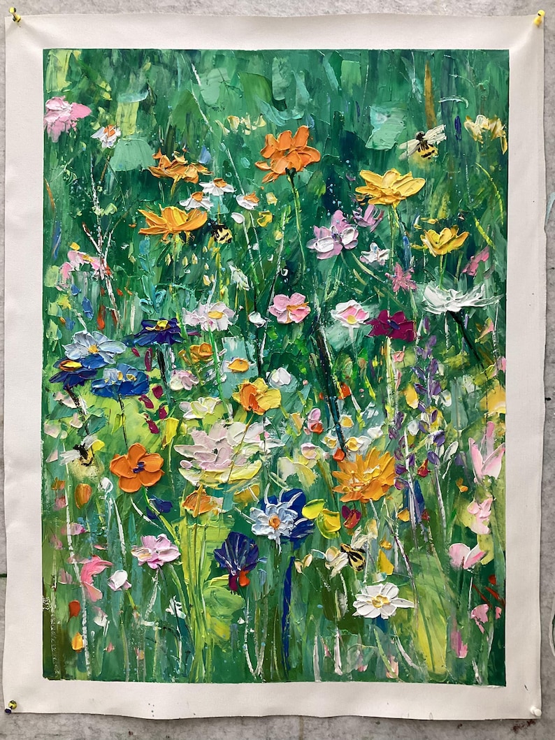 Wildflower Reverie - Textured Meadow Floral Oil Painting