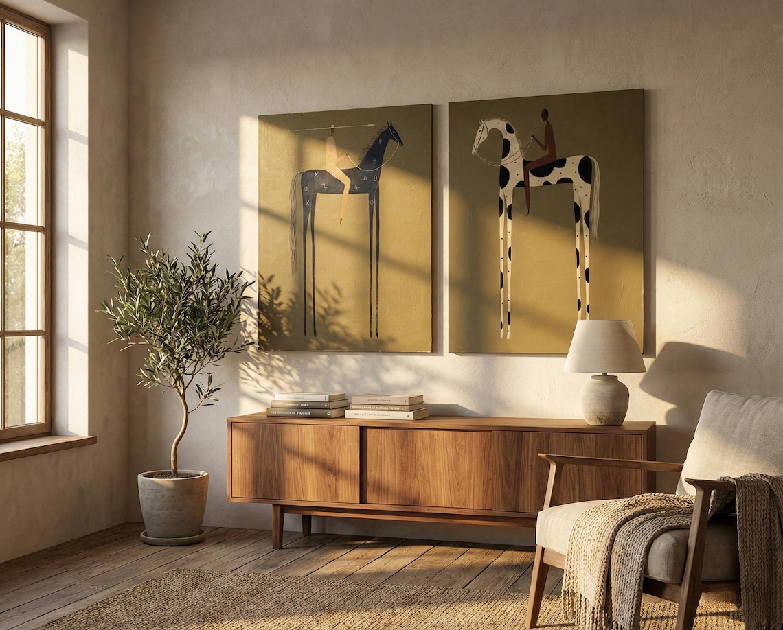 Silent Riders – Modern Abstract Horse Painting Diptych