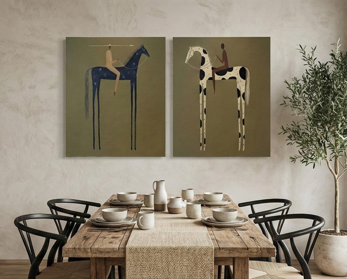 Silent Riders – Modern Abstract Horse Painting Diptych