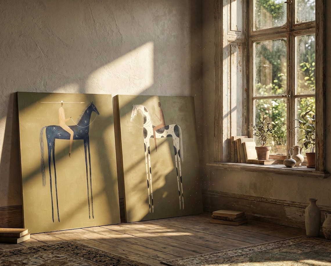 Silent Riders – Modern Abstract Horse Painting Diptych