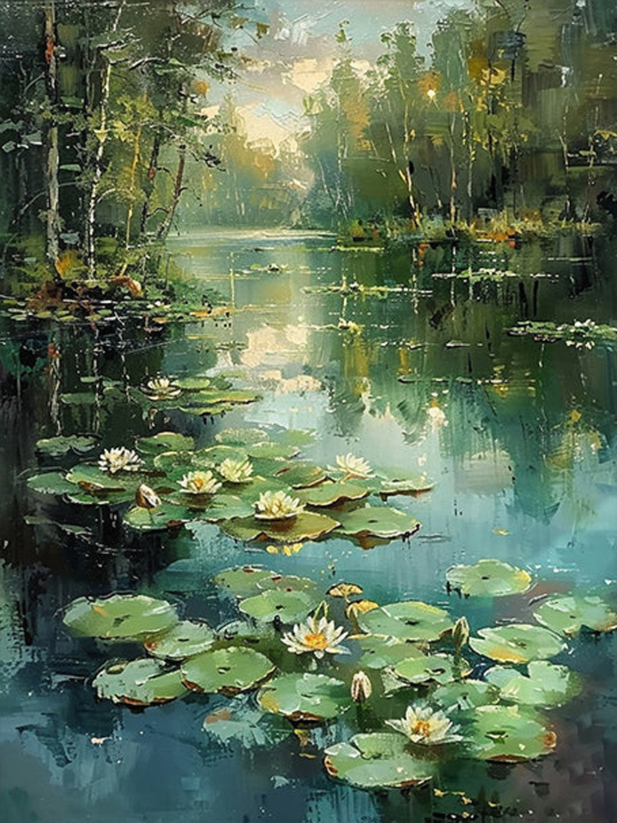 Whispering Pond - Water Lily Landscape Canvas Art